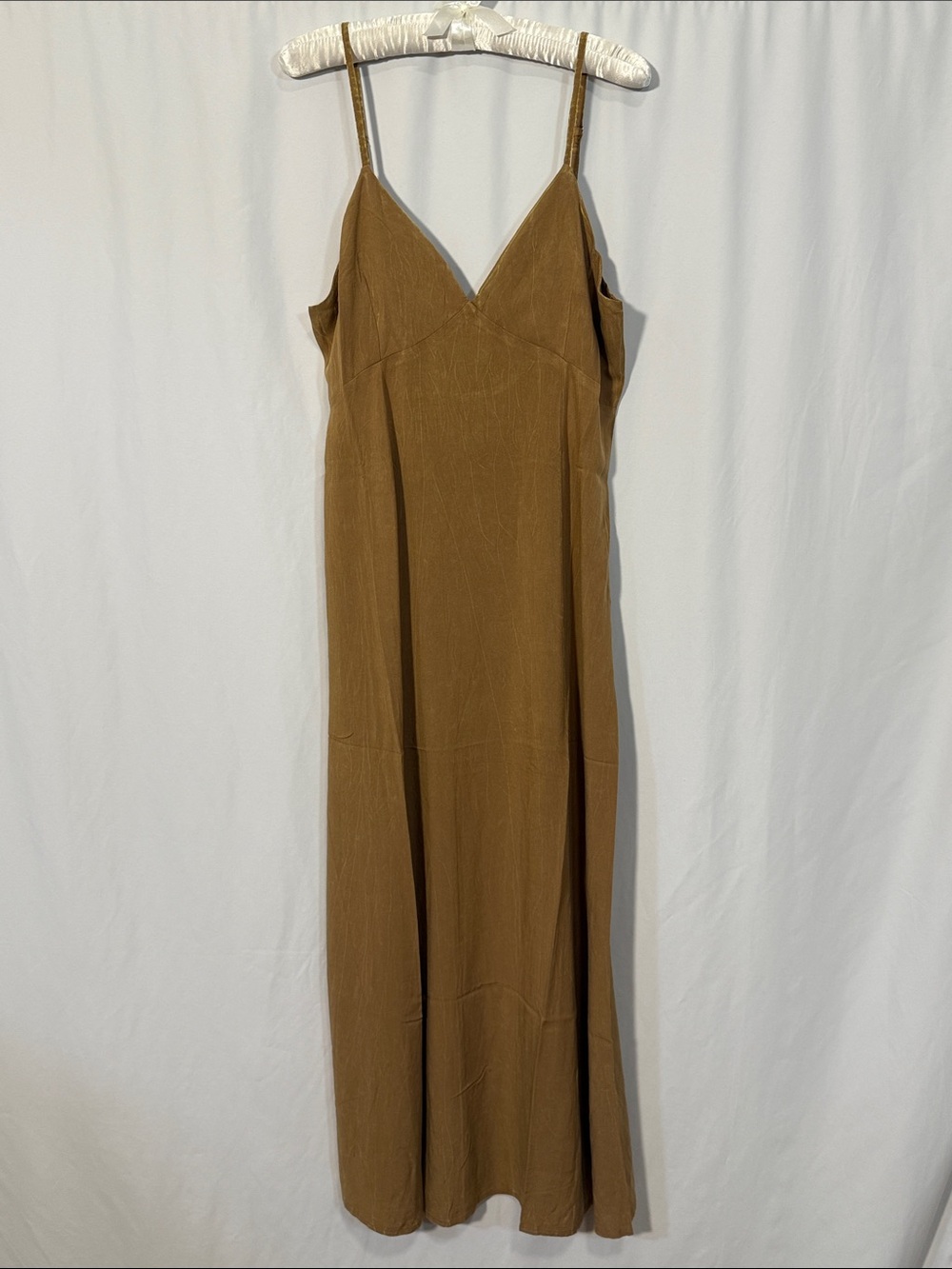 Zenana Caramel Brown Slip Maxi Dress with Spaghetti Straps